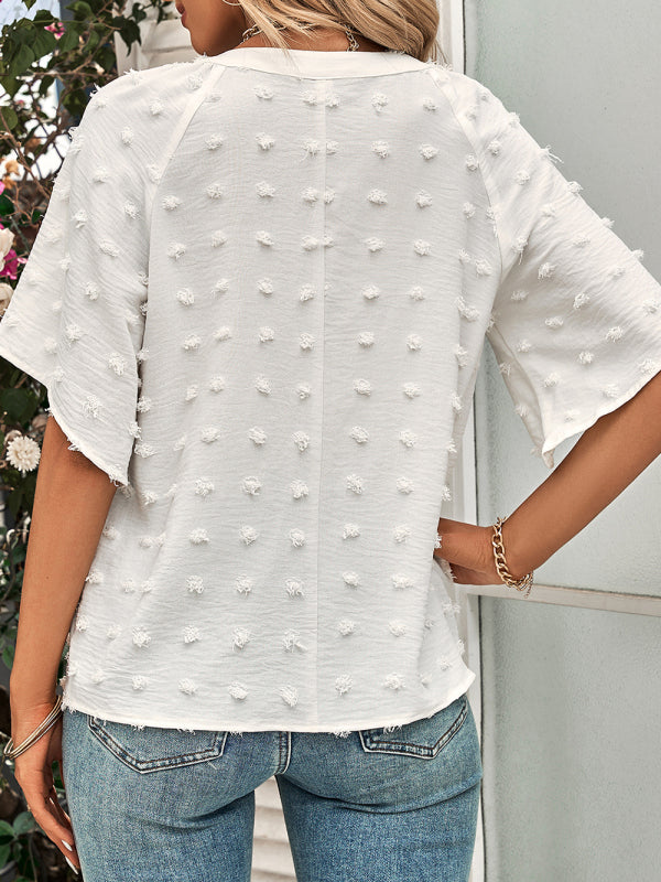Women's Solid Color V-neck Clip Dot Blouse