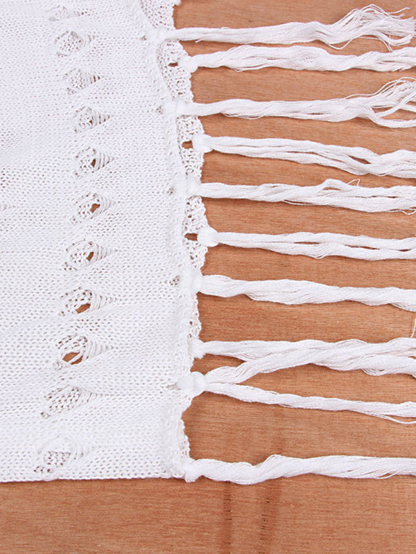 Women's two-piece tie-up fringe knit beach bikini top and skirt set