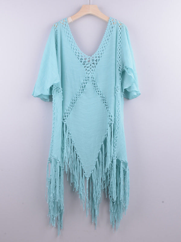 New style v-neck splicing sun protection top jacket beach cover-up dress~6 colors to choose!