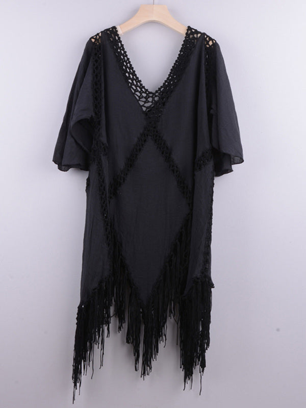 New style v-neck splicing sun protection top jacket beach cover-up dress~6 colors to choose!