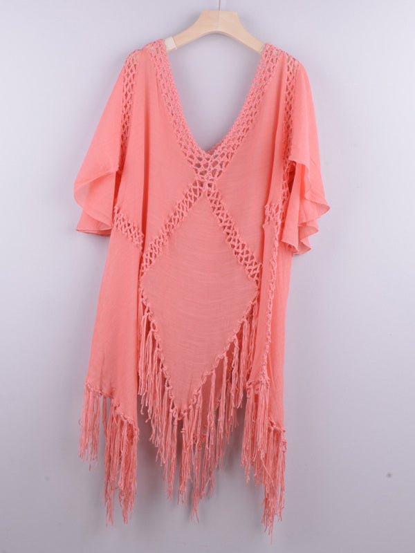 New style v-neck splicing sun protection top jacket beach cover-up dress~6 colors to choose!