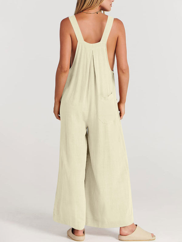 Women's Solid Color Wide Leg Linen Bohemian Jumpsuit~Lots of colors!