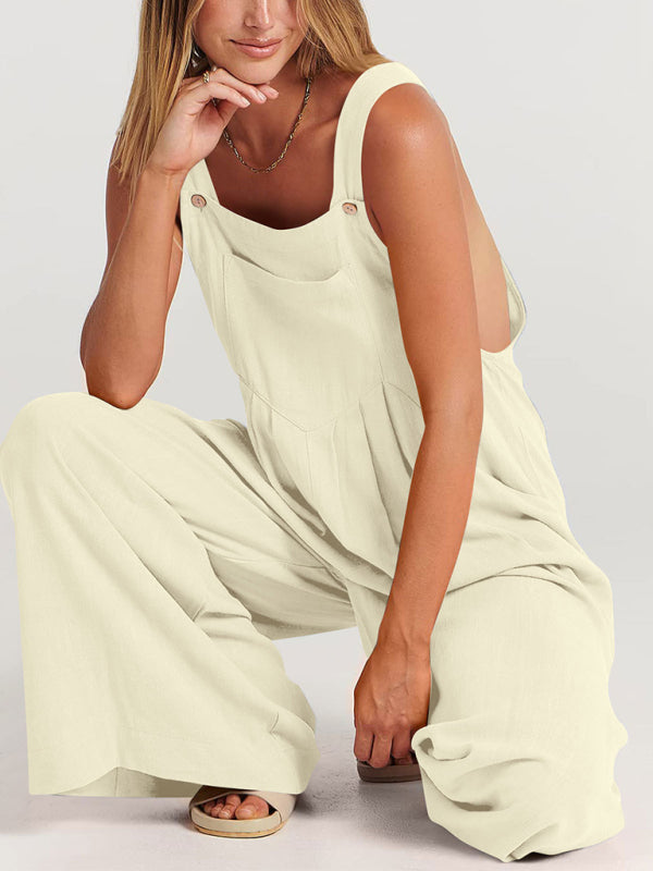 Women's Solid Color Wide Leg Linen Bohemian Jumpsuit~Lots of colors!