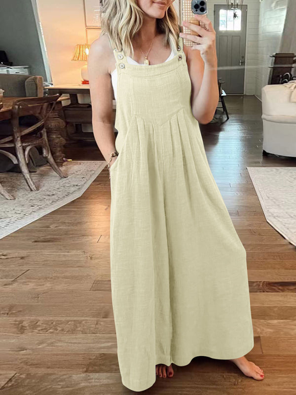 Women's Solid Color Wide Leg Linen Bohemian Jumpsuit~Lots of colors!