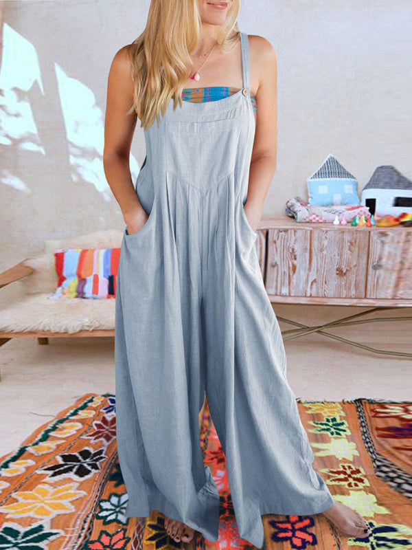 Women's Solid Color Wide Leg Linen Bohemian Jumpsuit~Lots of colors!