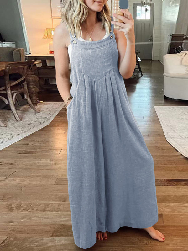 Women's Solid Color Wide Leg Linen Bohemian Jumpsuit~Lots of colors!