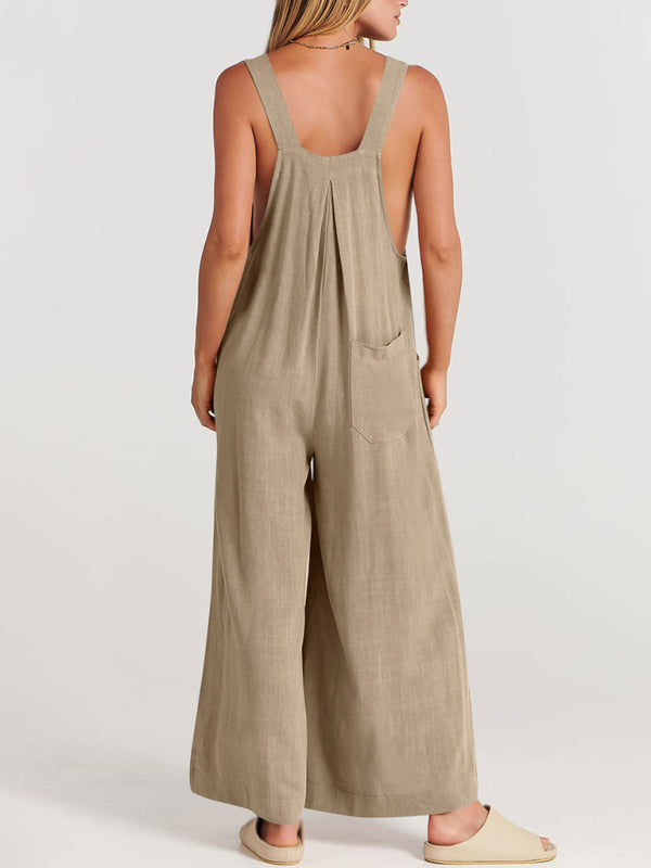 Women's Solid Color Wide Leg Linen Bohemian Jumpsuit~Lots of colors!