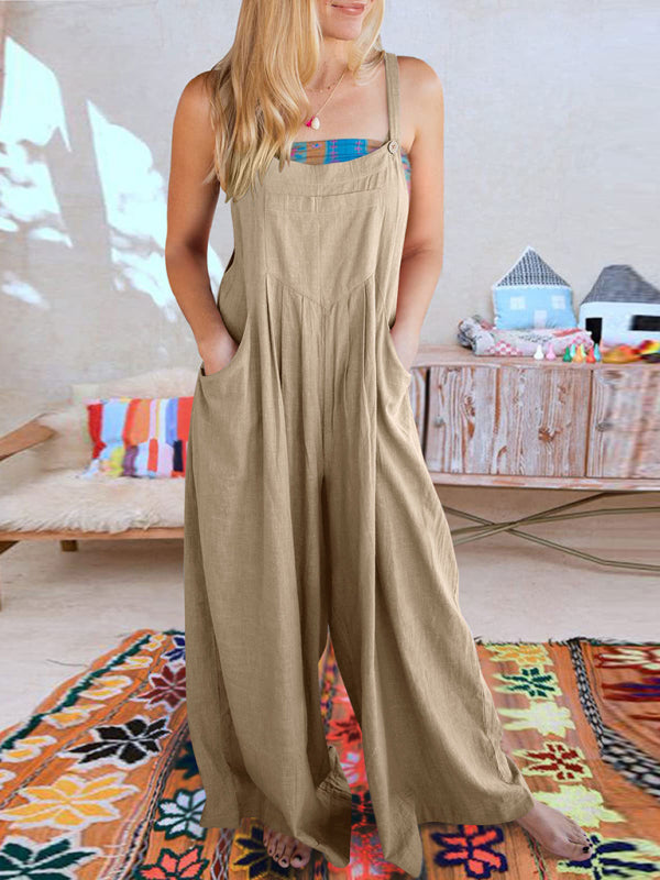 Women's Solid Color Wide Leg Linen Bohemian Jumpsuit~Lots of colors!