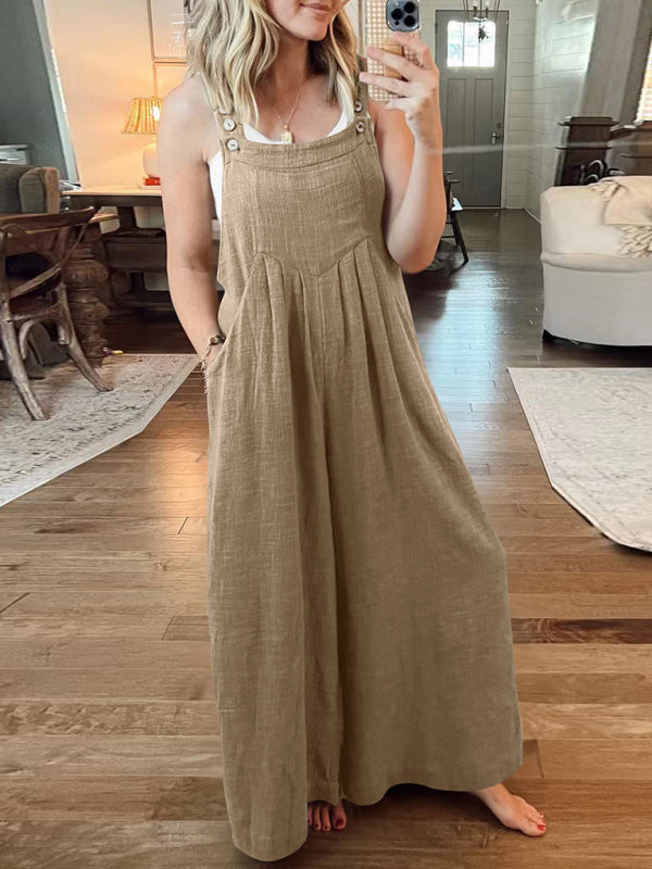 Women's Solid Color Wide Leg Linen Bohemian Jumpsuit~Lots of colors!