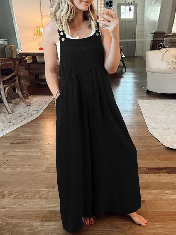 Women's Solid Color Wide Leg Linen Bohemian Jumpsuit~Lots of colors!
