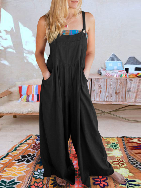 Women's Solid Color Wide Leg Linen Bohemian Jumpsuit~Lots of colors!