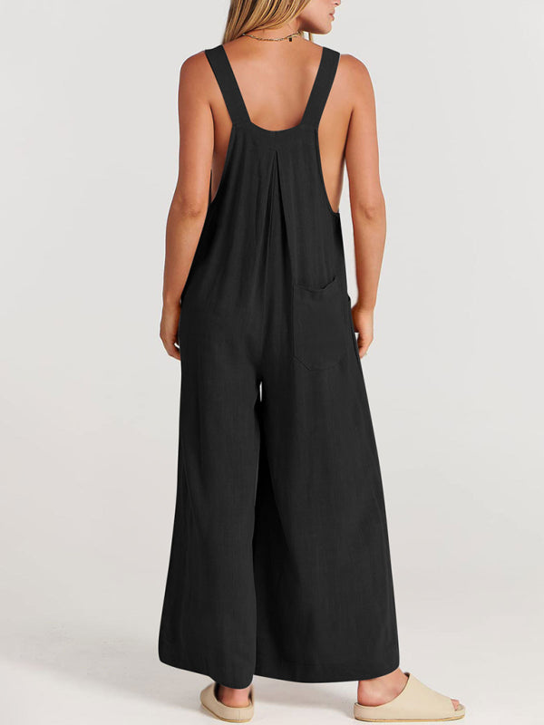Women's Solid Color Wide Leg Linen Bohemian Jumpsuit~Lots of colors!