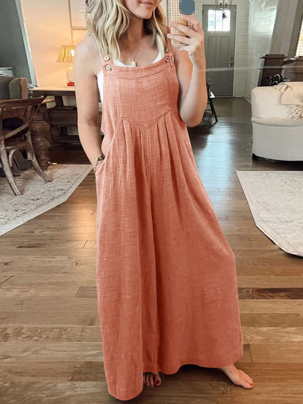 Women's Solid Color Wide Leg Linen Bohemian Jumpsuit~Lots of colors!
