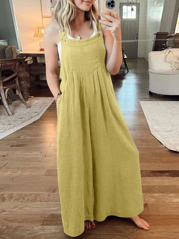 Women's Solid Color Wide Leg Linen Bohemian Jumpsuit~Lots of colors!