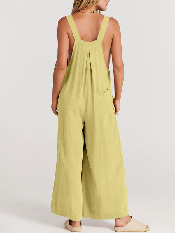 Women's Solid Color Wide Leg Linen Bohemian Jumpsuit~Lots of colors!