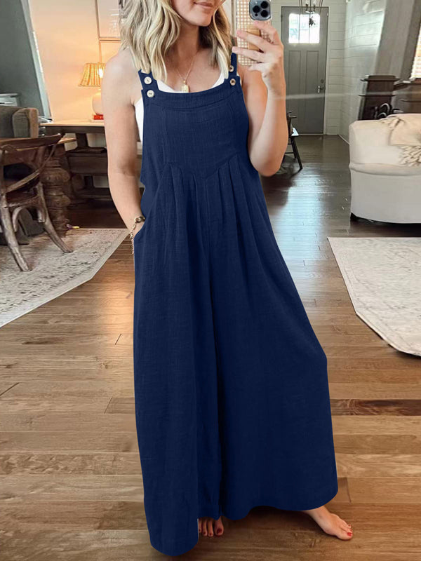 Women's Solid Color Wide Leg Linen Bohemian Jumpsuit~Lots of colors!