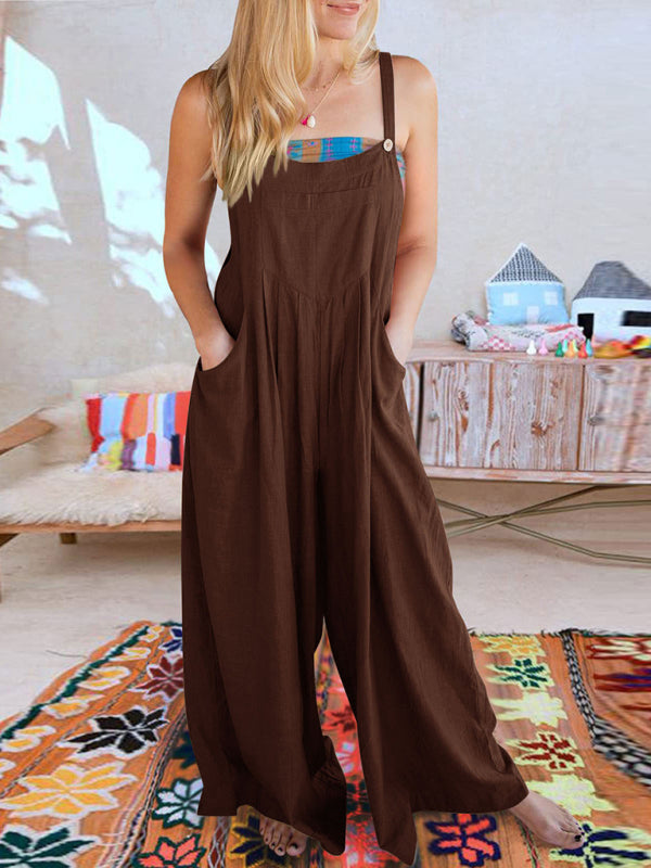 Women's Solid Color Wide Leg Linen Bohemian Jumpsuit~Lots of colors!