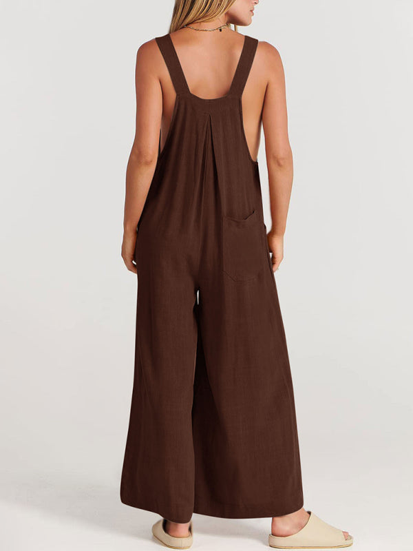 Women's Solid Color Wide Leg Linen Bohemian Jumpsuit~Lots of colors!