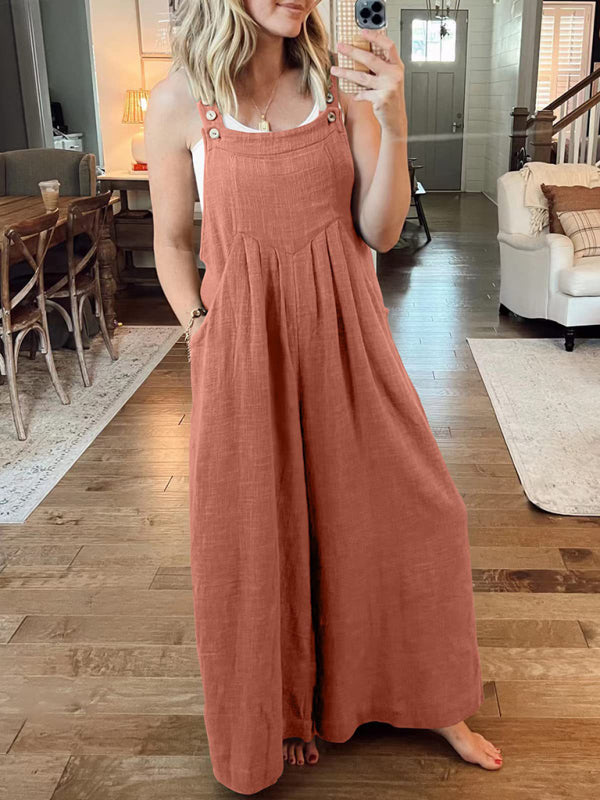 Women's Solid Color Wide Leg Linen Bohemian Jumpsuit~Lots of colors!