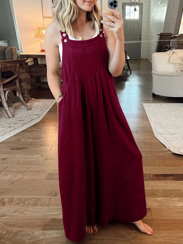 Women's Solid Color Wide Leg Linen Bohemian Jumpsuit~Lots of colors!