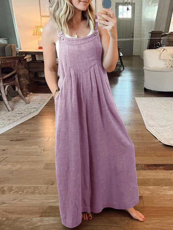 Women's Solid Color Wide Leg Linen Bohemian Jumpsuit~Lots of colors!
