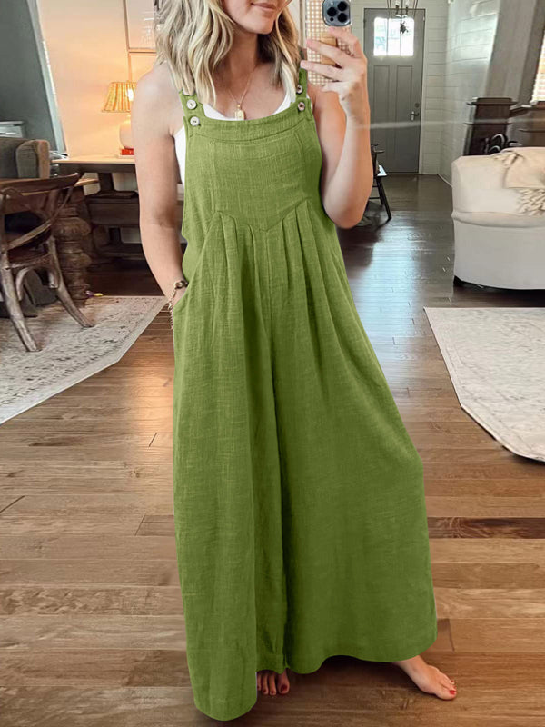 Women's Solid Color Wide Leg Linen Bohemian Jumpsuit~Lots of colors!