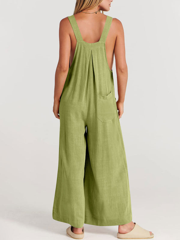 Women's Solid Color Wide Leg Linen Bohemian Jumpsuit~Lots of colors!