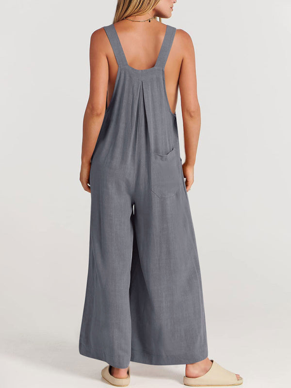 Women's Solid Color Wide Leg Linen Bohemian Jumpsuit~Lots of colors!