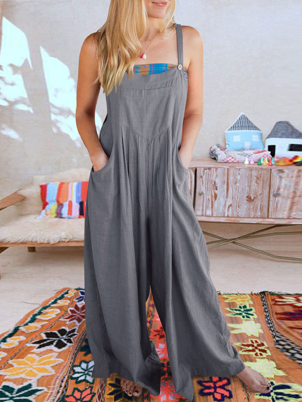 Women's Solid Color Wide Leg Linen Bohemian Jumpsuit~Lots of colors!