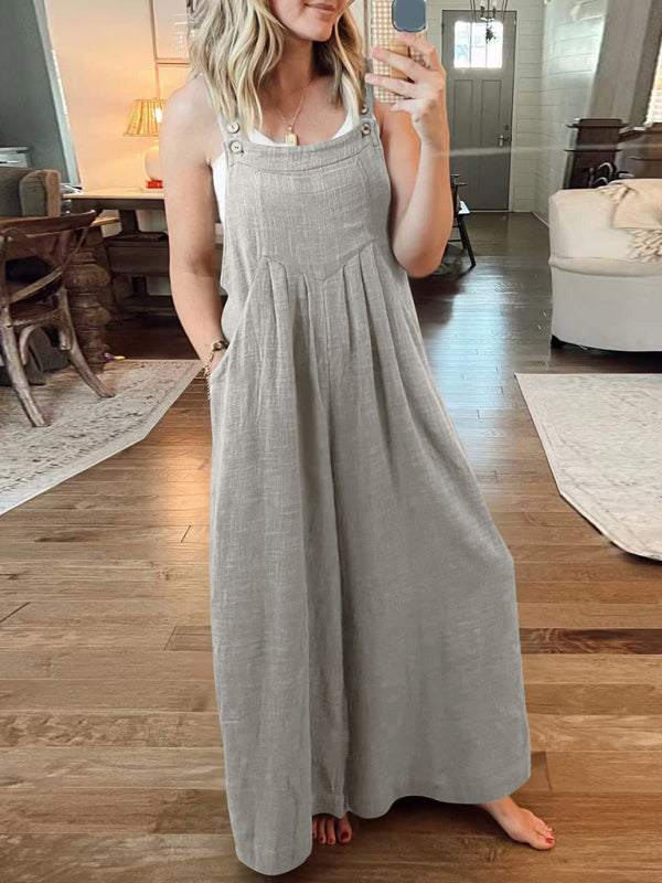 Women's Solid Color Wide Leg Linen Bohemian Jumpsuit~Lots of colors!