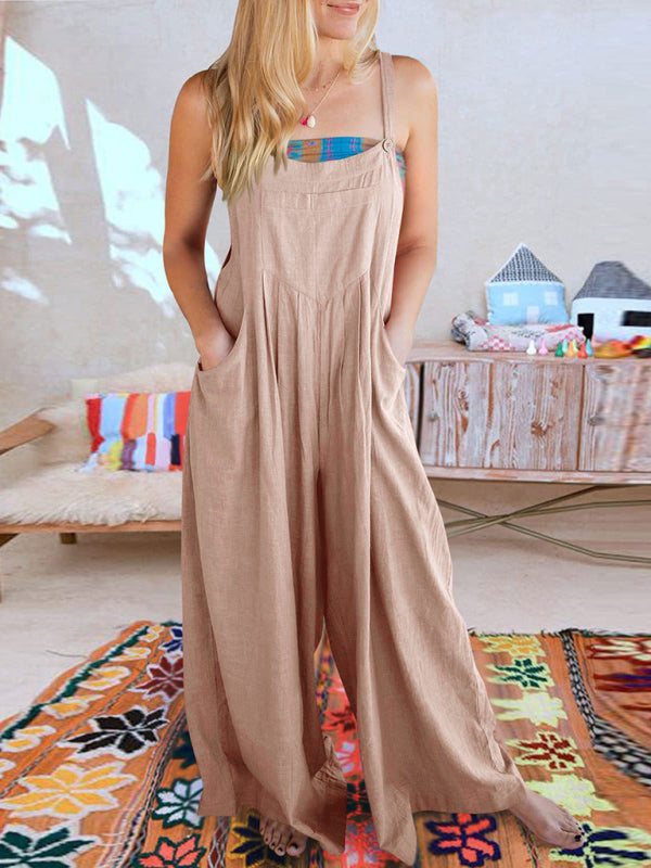 Women's Solid Color Wide Leg Linen Bohemian Jumpsuit~Lots of colors!