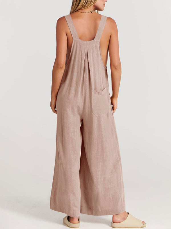 Women's Solid Color Wide Leg Linen Bohemian Jumpsuit~Lots of colors!
