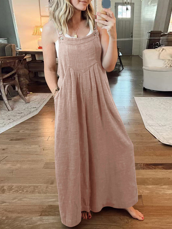 Women's Solid Color Wide Leg Linen Bohemian Jumpsuit~Lots of colors!