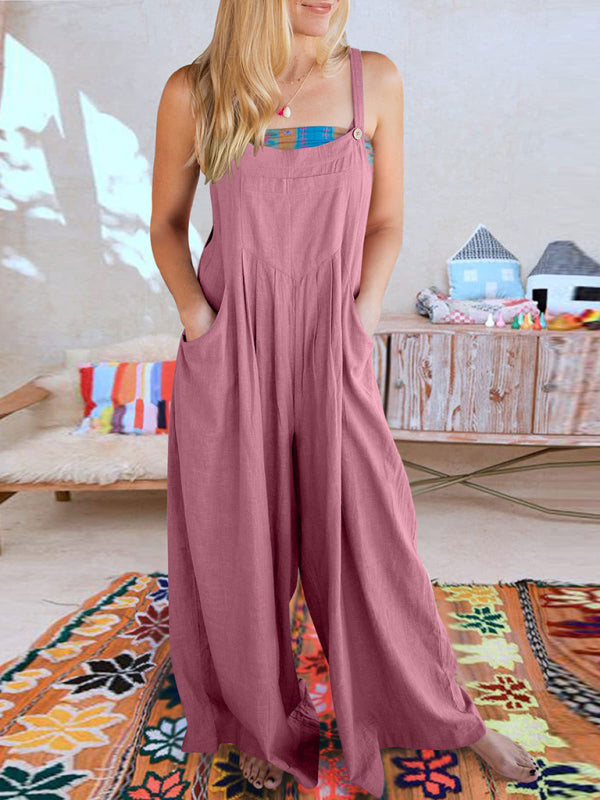 Women's Solid Color Wide Leg Linen Bohemian Jumpsuit~Lots of colors!