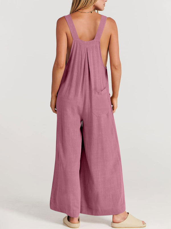 Women's Solid Color Wide Leg Linen Bohemian Jumpsuit~Lots of colors!