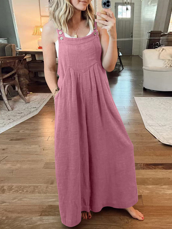 Women's Solid Color Wide Leg Linen Bohemian Jumpsuit~Lots of colors!