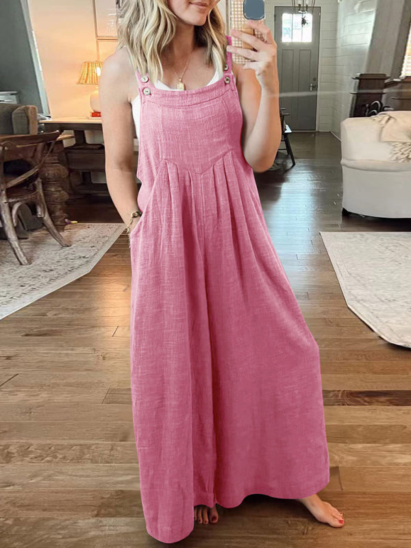 Women's Solid Color Wide Leg Linen Bohemian Jumpsuit~Lots of colors!