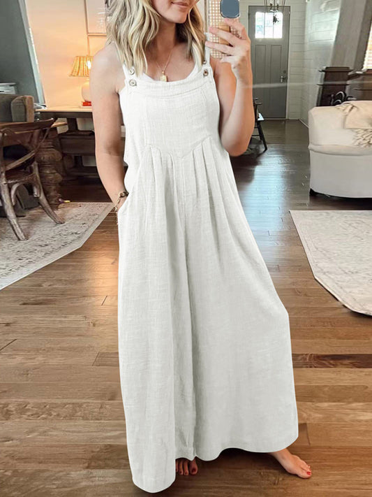 Women's Solid Color Wide Leg Linen Bohemian Jumpsuit~Lots of colors!