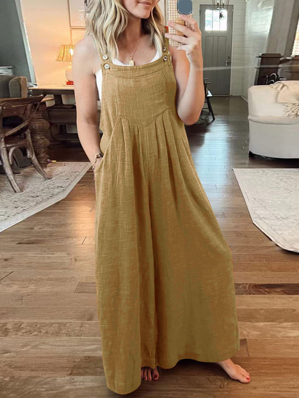 Women's Solid Color Wide Leg Linen Bohemian Jumpsuit~Lots of colors!