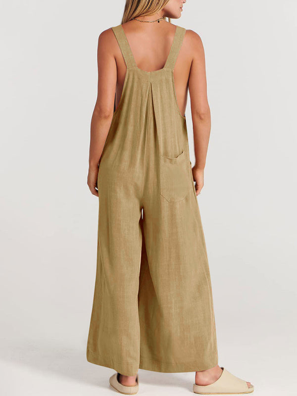 Women's Solid Color Wide Leg Linen Bohemian Jumpsuit~Lots of colors!
