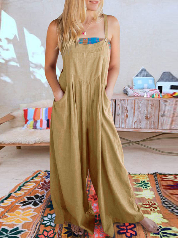 Women's Solid Color Wide Leg Linen Bohemian Jumpsuit~Lots of colors!