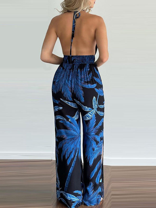 Women's Hawaiian Palm Tree Halter Top Jumpsuit~6 colors to choose! S-3xl