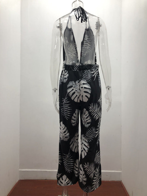 Women's Hawaiian Palm Tree Halter Top Jumpsuit~6 colors to choose! S-3xl
