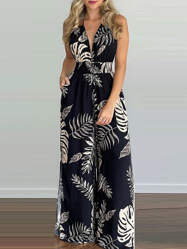 Women's Hawaiian Palm Tree Halter Top Jumpsuit~6 colors to choose! S-3xl