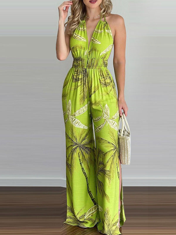Women's Hawaiian Palm Tree Halter Top Jumpsuit~6 colors to choose! S-3xl