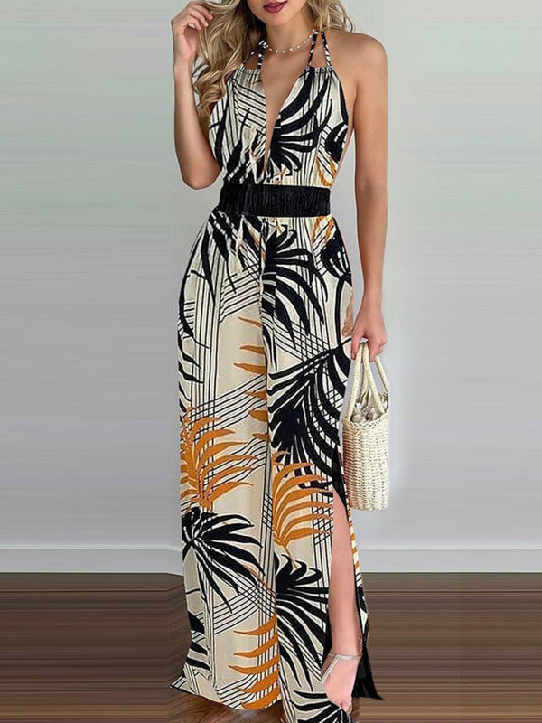 Women's Hawaiian Palm Tree Halter Top Jumpsuit~6 colors to choose! S-3xl
