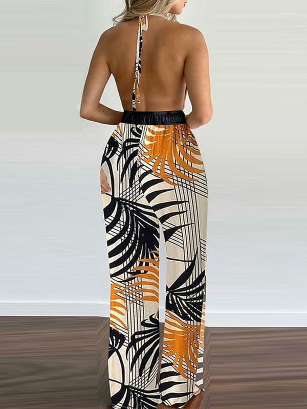 Women's Hawaiian Palm Tree Halter Top Jumpsuit~6 colors to choose! S-3xl