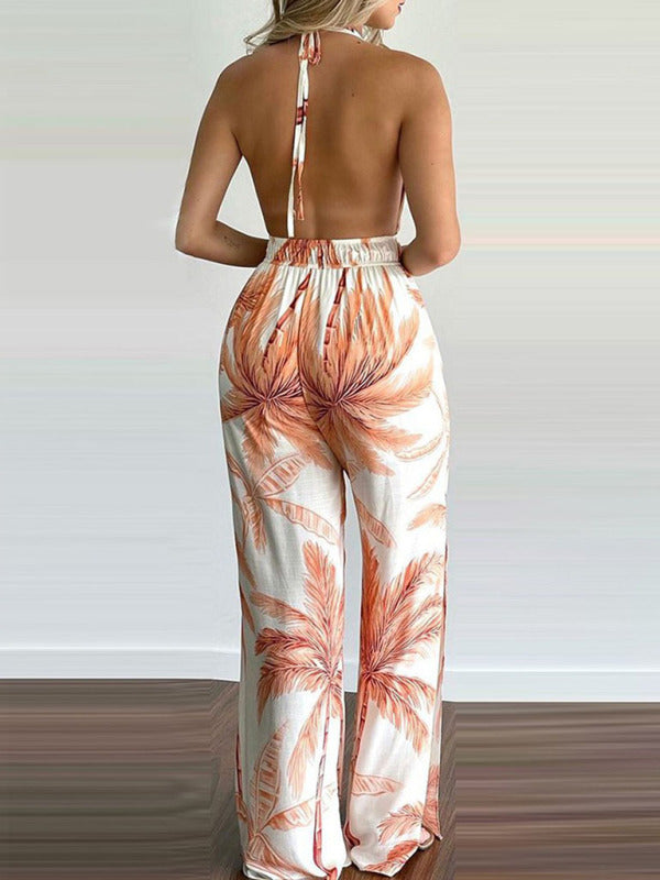 Women's Hawaiian Palm Tree Halter Top Jumpsuit~6 colors to choose! S-3xl