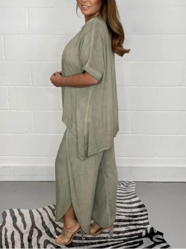 New women's light and breathable split side wide-leg pants suit