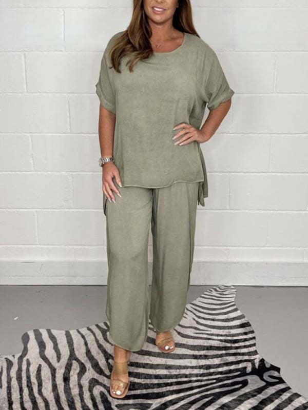 New women's light and breathable split side wide-leg pants suit